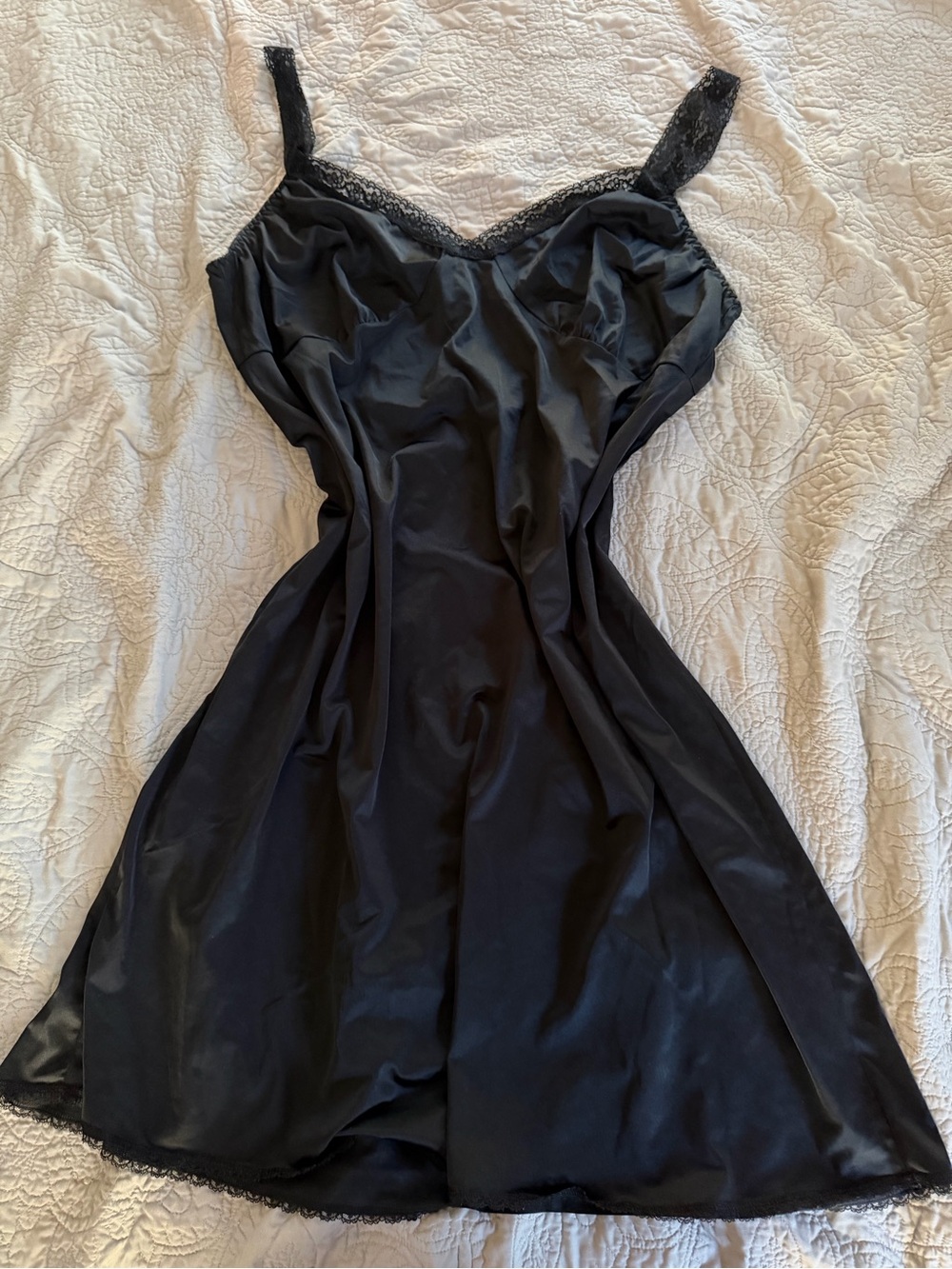 Cabernet Black Lace-Trim Satin Full Slip Dress